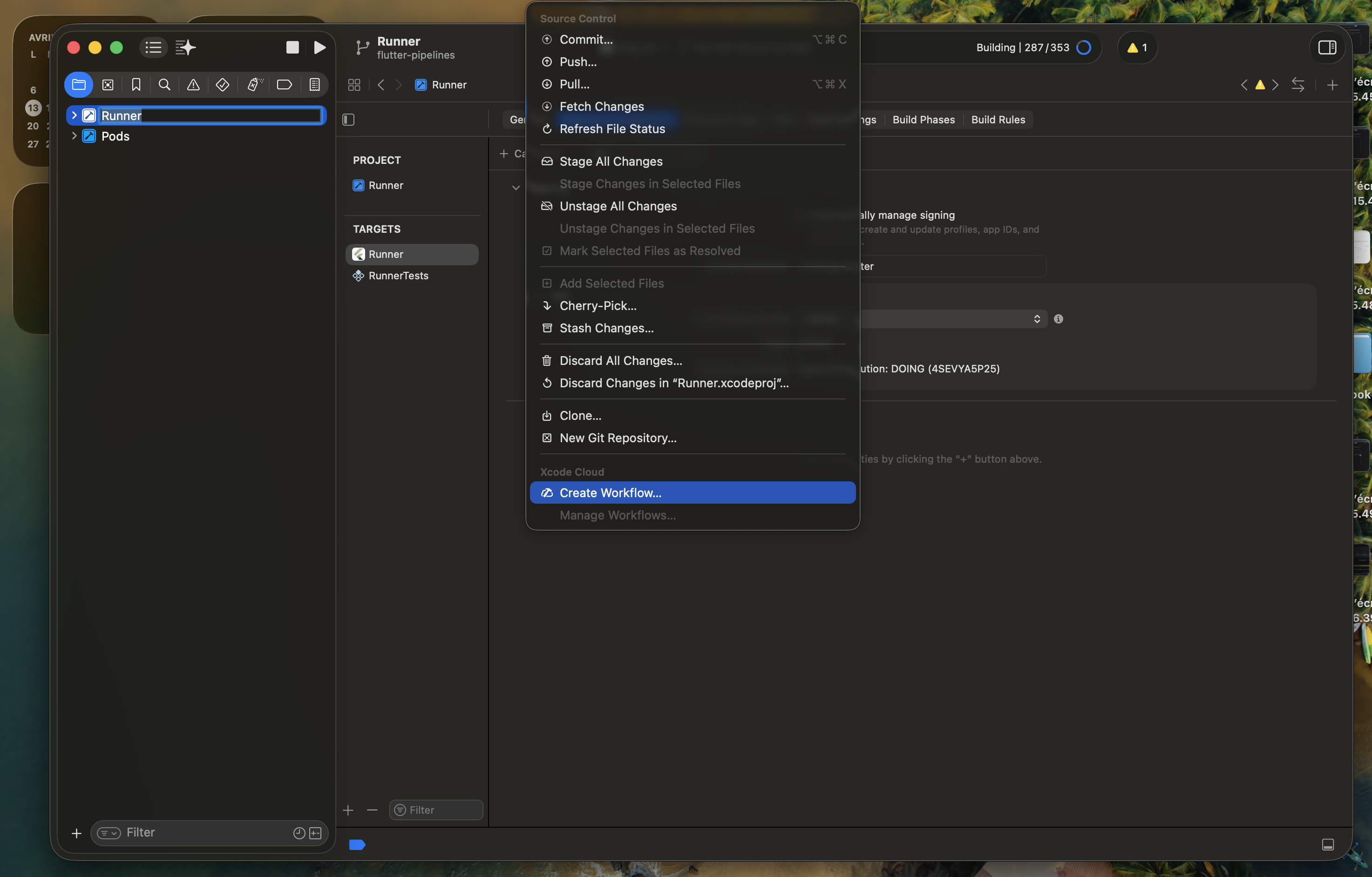 Xcode — Source Control → Create Workflow