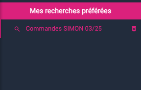 Menu de gauche avec les recherches favorites