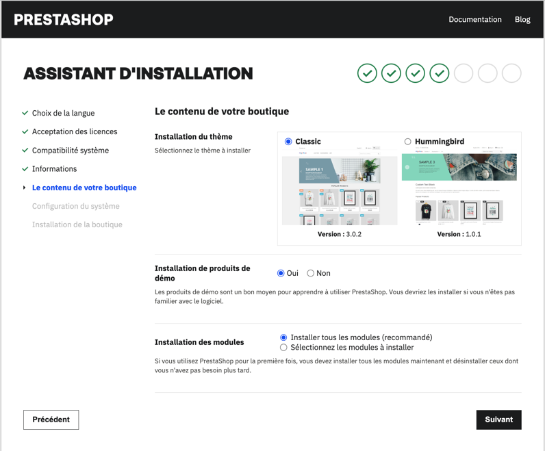 Écran de licence d'utilisation de PrestaShop